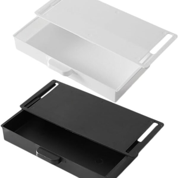 2Pcs No-punch Storage Box Drawer Tray Hidden Desk Stick on Drawer Desk Stationery Organizer under Desktop Drawer under Table Storage Tray No Punching White Black Office ABS Desk Stand