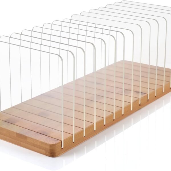 14-Compartment Wood and Acrylic Desktop File Organizer, 16.14x5.9x0.78 Inches, Mail Sorter Stand for Office