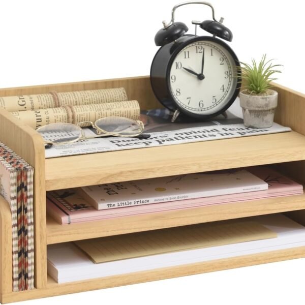 Wood 3-Tier Office Desktop Document Tray - Mail Sorter Organizer Rack - Wooden Document Letter Stand for Folders, Mail, Stationary, Desk Accessories Natural