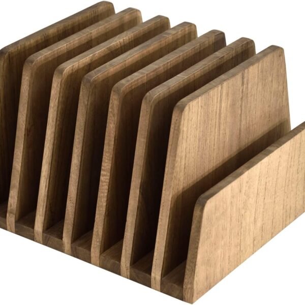 7-Slot Brown Wood Desktop File and Mail Organizer, Document and Letter Holder for Home Office