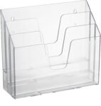 Clear Crystal Plastic Horizontal Triple File Folder Holder, Open-Top Desktop Sorter for Letter-Size Papers and Folders