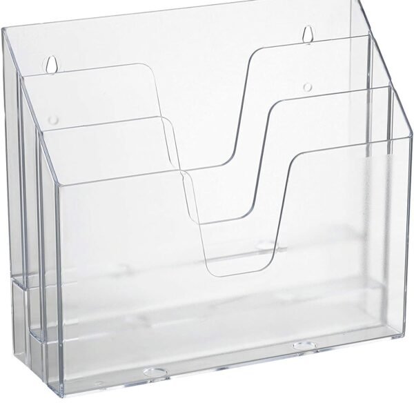 Clear Crystal Plastic Horizontal Triple File Folder Holder, Open-Top Desktop Sorter for Letter-Size Papers and Folders