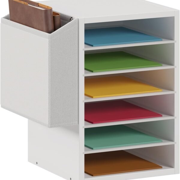 6-Tier White Wooden Adjustable Countertop Mail Sorter, Mailboxes with Name Slots, Literature and Paper Storage Organizer for Classroom and Office Desk
