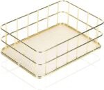 Wire Mesh Baskets, 9.6 x 6.5in Golden Desktop Metal Storage Basket Iron Grid Storage Tray Net Basket Storage Bins for Cosmetic Stationery