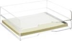 Premium Clear Acrylic Stackable Office Desk Paper Tray Document Letter Sorter, Desktop File Folder Mail Stationery Storage Organizer Stacking Rack, Set of 2