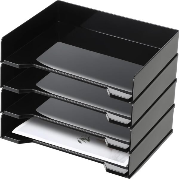4 Pcs Stackable Rectangular Plastic Letter Trays, 13 x 9.5 x 2.6 Inch Desktop Paper Holder and File Organizer Rack for Office Desk Drawers