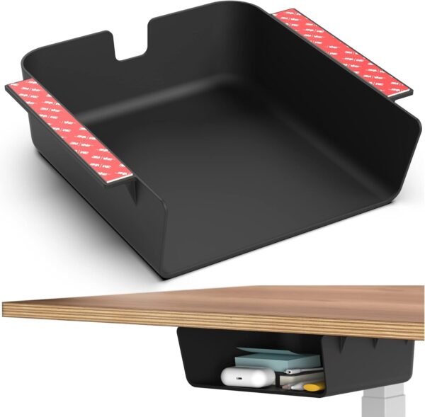 Under Desk Storage Shelf, Drawer Organizer for Office, Workstations, Tables, Sit Stand Desks, Gaming Setups, Mountable Storage Tray, Cable Management, Screw or Stick On with  Tape