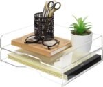 Premium Clear Acrylic Stackable Office Desk Paper Tray Document Letter Sorter, Desktop File Folder Mail Stationery Storage Organizer Stacking Rack, Set of 2