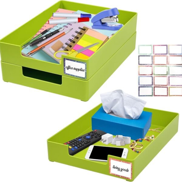 3 Pack Desk Letter Tray, Plastic Stackable File Document Organizer Book Stationery Storage Rack Office Desktop File Paper Holder Anti-Skid Stacking File Support for Office  School