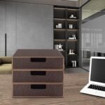 Stackable Organizer Drawer Classic Brown Pu Leather Handmade,Organize Office Desk Accessories and Sort Letter-Size Paper/a4 Document,Desk Caddy with Drawers Storage Box,13.1x10x3.7inches