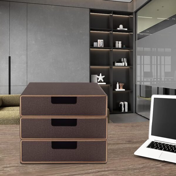 Stackable Organizer Drawer Classic Brown Pu Leather Handmade,Organize Office Desk Accessories and Sort Letter-Size Paper/a4 Document,Desk Caddy with Drawers Storage Box,13.1x10x3.7inches