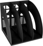 Sturdy Black Plastic Magazine and Binder Holder, Desk File Sorter with Bookshelf Dividers, Vertical Storage Rack for Office, School, and Home
