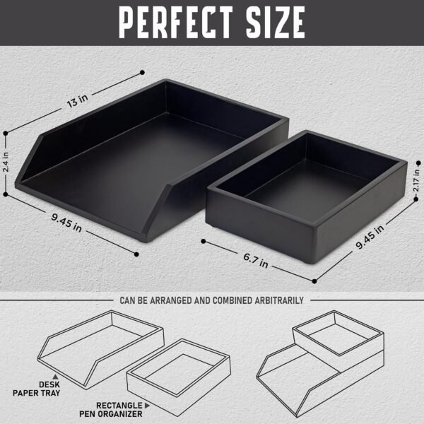 Desk Organizer Letter Tray Set of 2, Acacia Wood Tabletop Desktop for Storage Paper Letter Folders Notebooks Copy Print, Workspace Holder, Keep Stationery Saver (Black)