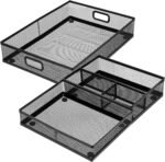 Desk Drawer Organizer, Office Drawer Divider Organizer Tray 3 Pack, Metal Mesh Desktop Organization and Accessories for Stationery Makeup Kitchen Toolroom Office