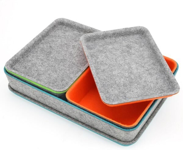 stackable Lidded drawer organizer bins office work desktop storage box with lid for junk makeup stationery decluttering sorting 3-pack (Orange + Green + Turquoise)