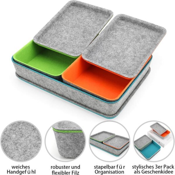 stackable Lidded drawer organizer bins office work desktop storage box with lid for junk makeup stationery decluttering sorting 3-pack (Orange + Green + Turquoise)