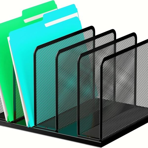 5-Section Upright Mesh Desktop File Sorter, Office Organizer Holder for Home, Classroom, and Office Use